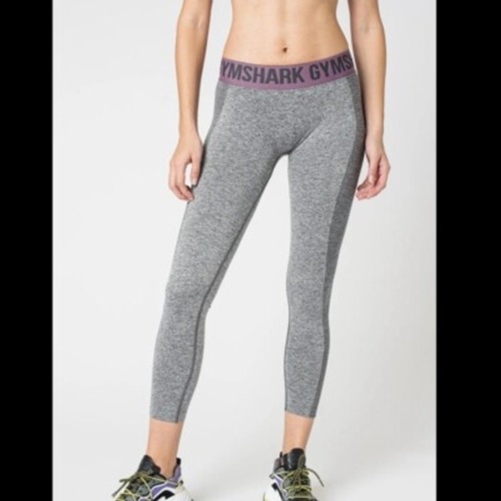 Gymshark Flex Seamless Leggings Charcoal Grey Marl Plum Logo Womens M